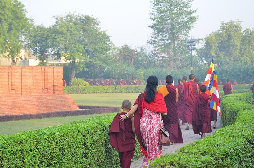 Walking the gardens at Sarnath.